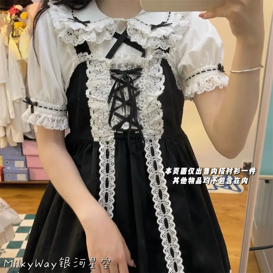 

Lolita Blouse White Button Up Shirt Peter Pan Collar Women Cardigan Lace Long Sleeve Soft Girl Tops Kawaii 2021 Fashion