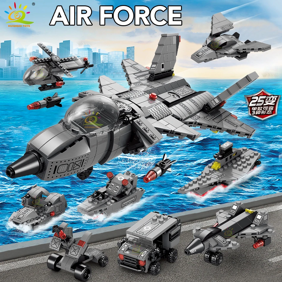 Huiqibao 8-в-1 J-20 Fighter Jet Модель Строительные блоки Набор 510 шт. DIY WW2 City Landmarks Маленькие