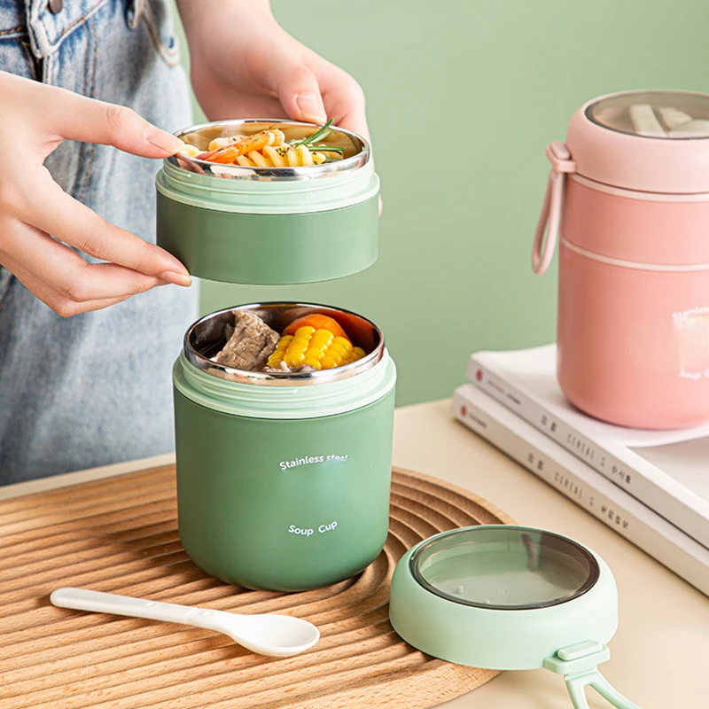 

Stainless Steel Lunch Box Drinking Cup With Spoon Food Thermal Jar Insulated Soup Thermos Containers Thermische lunchbox