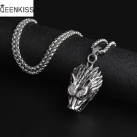 qeenkiss nc8125 fine jewelry wholesale fashion woman man birthday wedding gift hip hop wolf head pendant titanium steel necklace