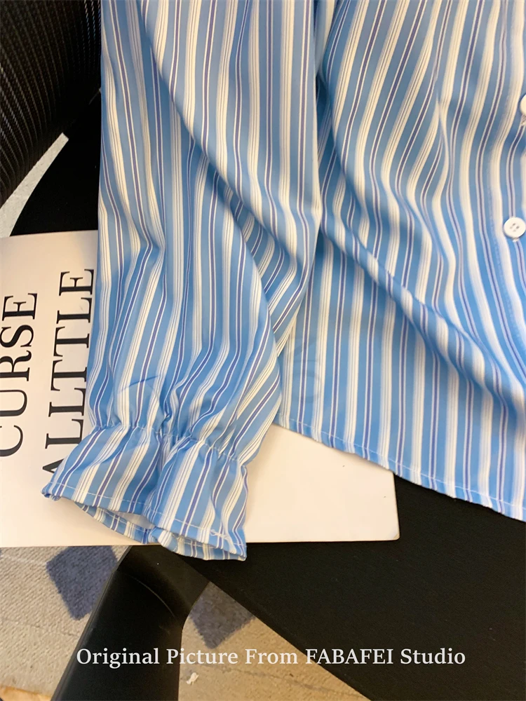 Осенние женские корейские модные милые полосатые рубашки блузки с длинными