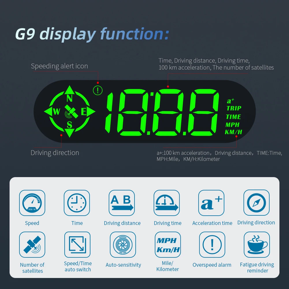 

GPS-Спидометр G9 со светодиодным индикатором на лобовом стекле