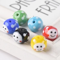 2pcs round shape 14x11mm smile face dots handmade lampwork glass loose beads for jewelry making diy crafts findings