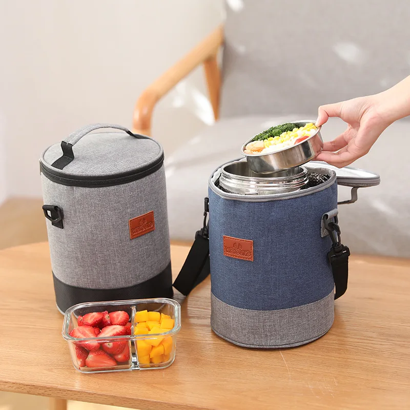 

Portable Oxford Cloth Insulated Bucket Lunch Bag Large Capacity Portable Cylinder Packaging Storage Organizers Lunch Box