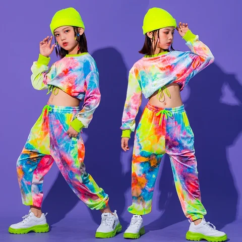 Модная одежда для уличных танцев для девочек, костюм для выступлений в стиле хип-хоп, Детский комплект для джазовых танцев в Корейском стиле с открытым пупком, Новинка