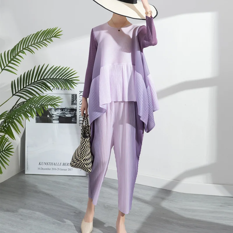 

SuperAen Fashion Oversized Suit Women's Spring/Summer 2022 New Gradient Irregular Tops Wide Leg Pants