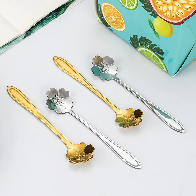 Stainless Steel Cherry Blossom Spoon Rose Spoon Coffee Spoon with Hand Gift Honey Spoon Bird's Nest Dessert Spoon