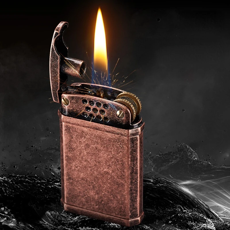 

Newest Vintage Brass Refillable Kerosene Cigarette Lighter Windproof Grinding Wheel Lighter Smoking Accessories Men's Gift