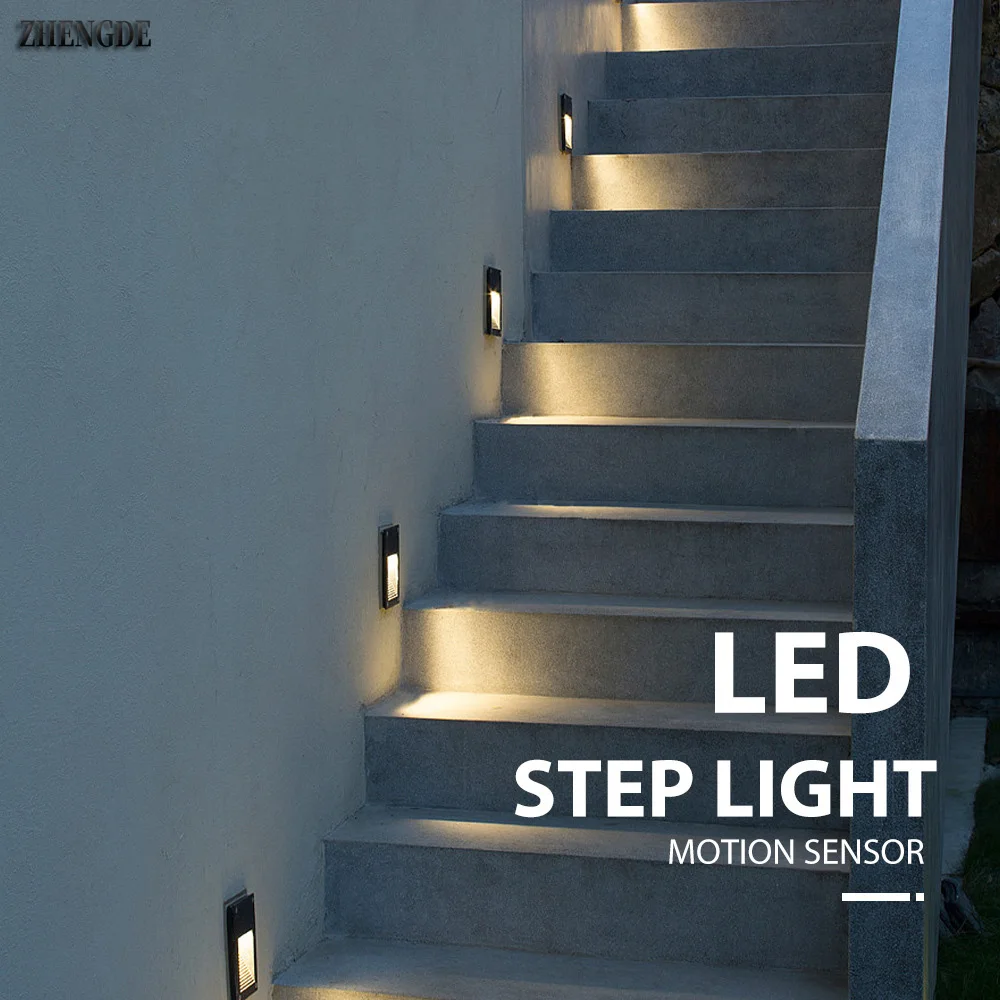 

New Recessed Led Wall Lamp PIR Motion Sensor Stair Case Light AC85-265V Step Lamp Corridor Lighting Indoor Wall Lighting