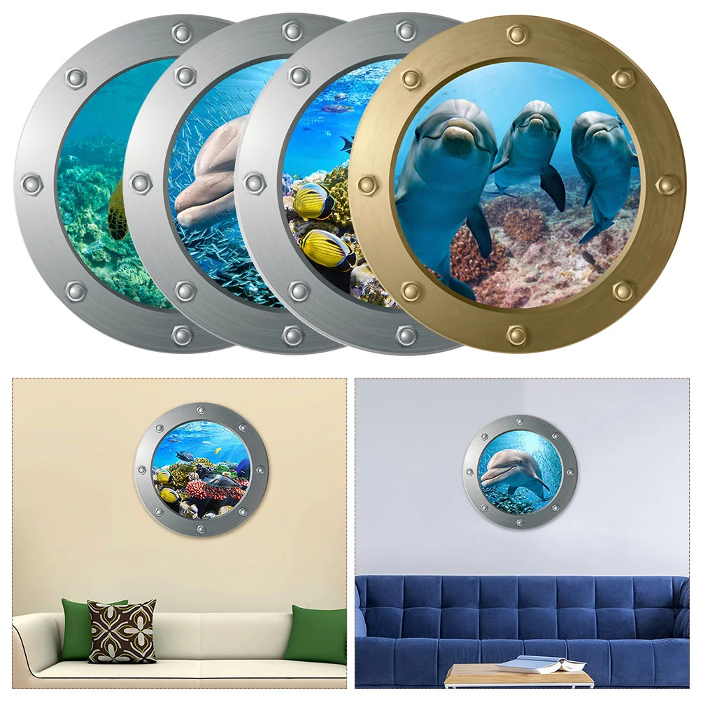

Wall Sticker Sea Ocean Stickers Room Cartoon Decal Kids 3D Animals Decals Life Pvc Marine Portholepaper Undersea Window