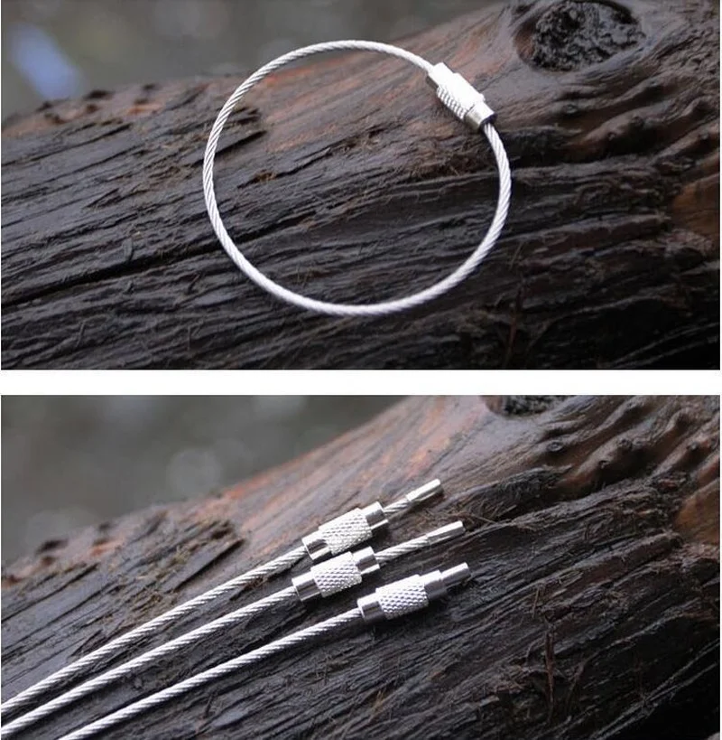 

10pcs High Quality Metal Wire Ring Keychain Stainless Steel Wire Rope Creative carabiner Keys hanging Cable outdoor EDC Tools