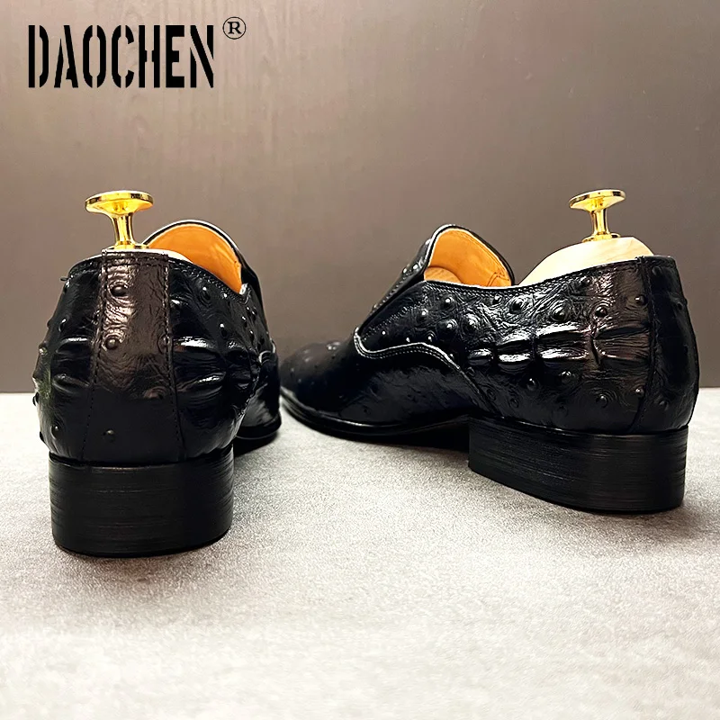 Luxury Brand Men Leather Shoes Black Burgundy Crocodile Prints Pointed Toe Casual Mens Dress Shoes Slip on Loafers Shoes For Men