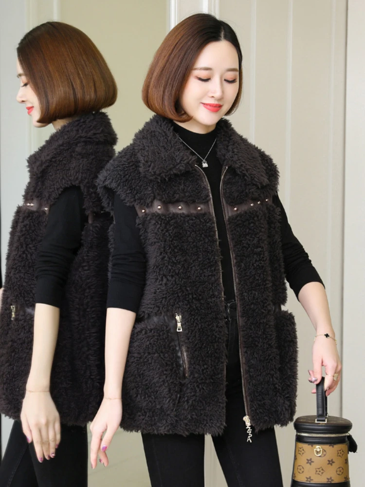 

OFTBUY/2022 зимний жилет без рукавов с отложным воротником, модное женское меховое пальто, теплое пальто из овечьей шерсти