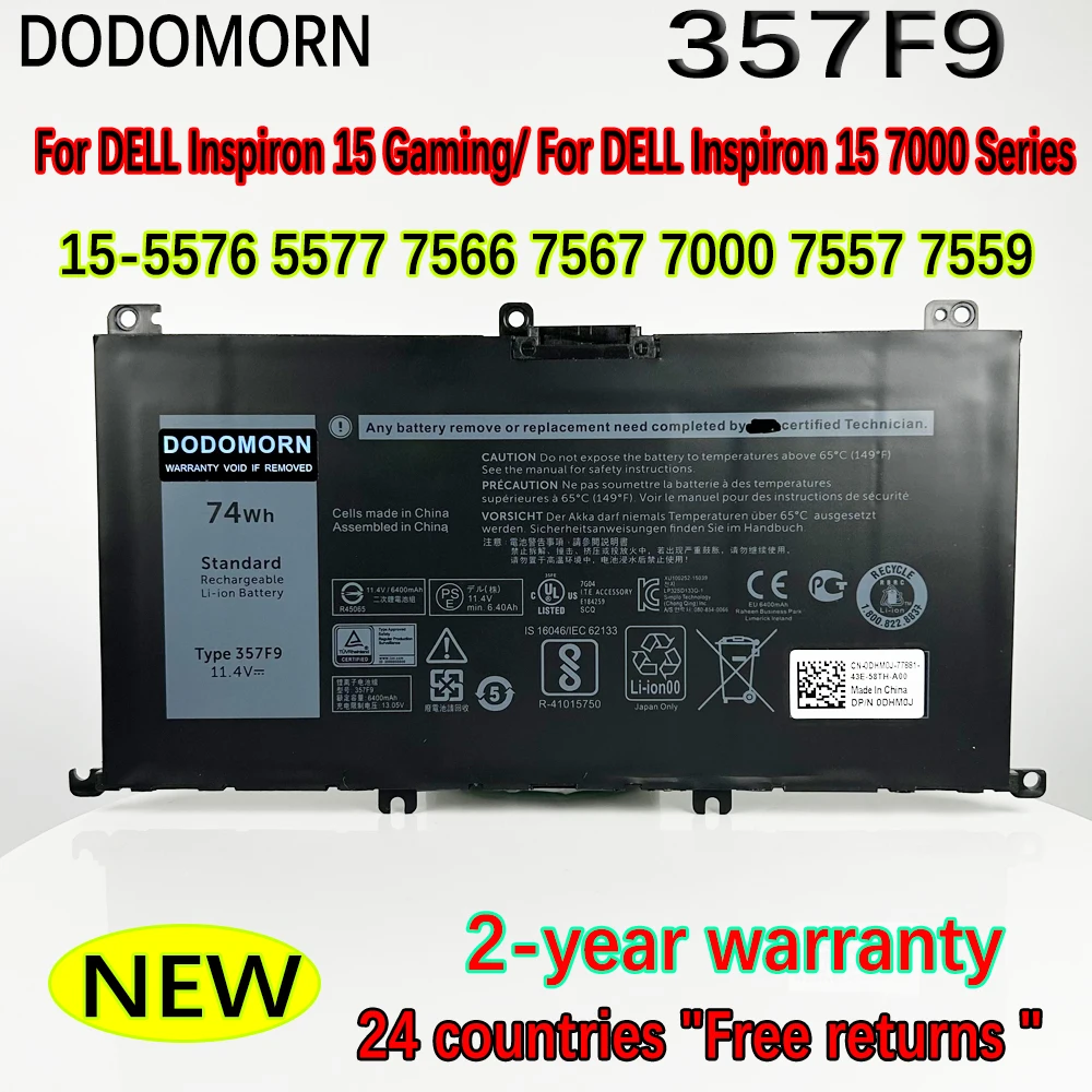 Аккумулятор DODOMOR 357F9 для DELL Inspiron 15 Gaming 5576 5577 7566 7567 7000 7557 7559 P57F P65F/15 серии P65F001 P57F001