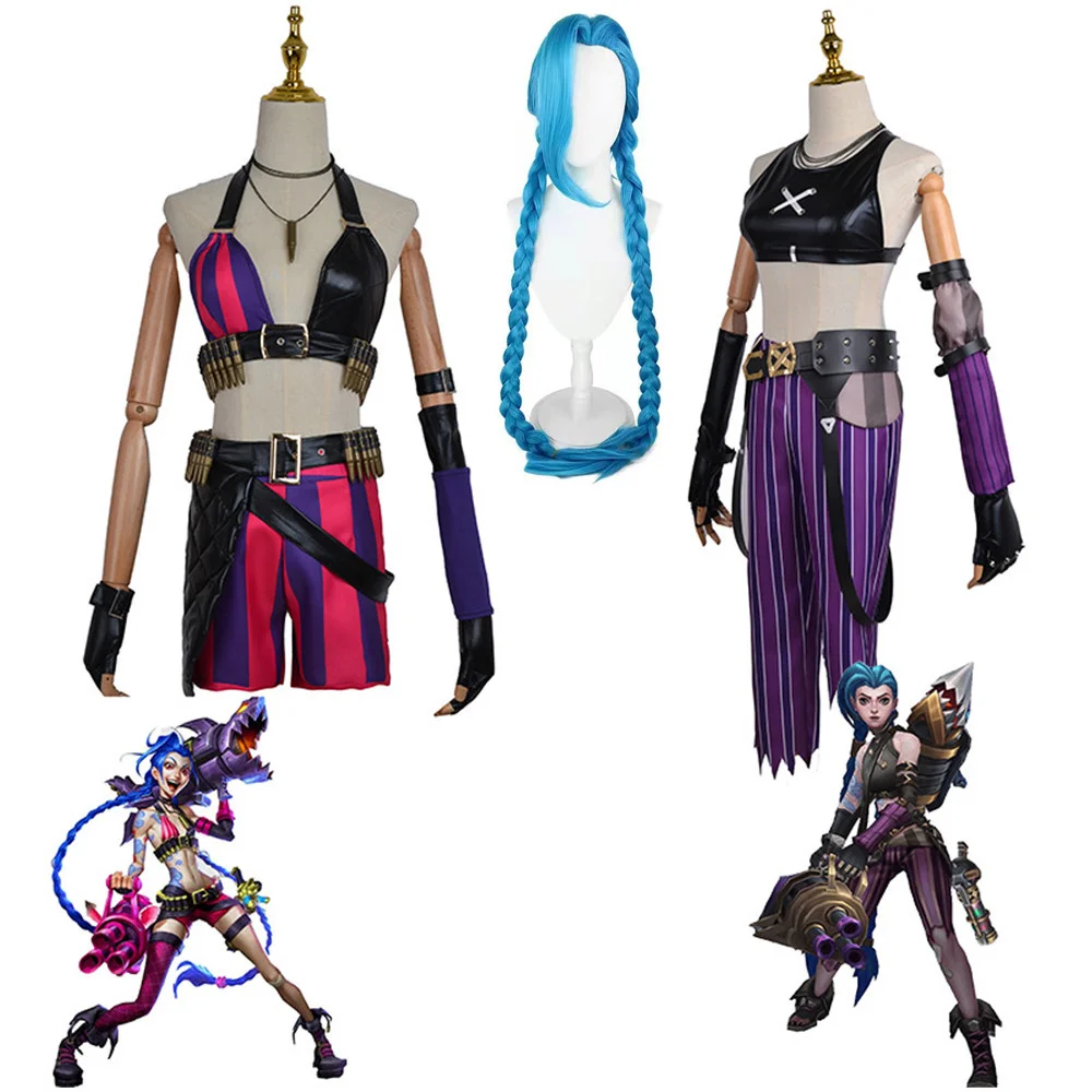 

Game LOL Jinx Cosplay Costume Wig Vest Pants All Accessory Sets Halloween Party Uniform