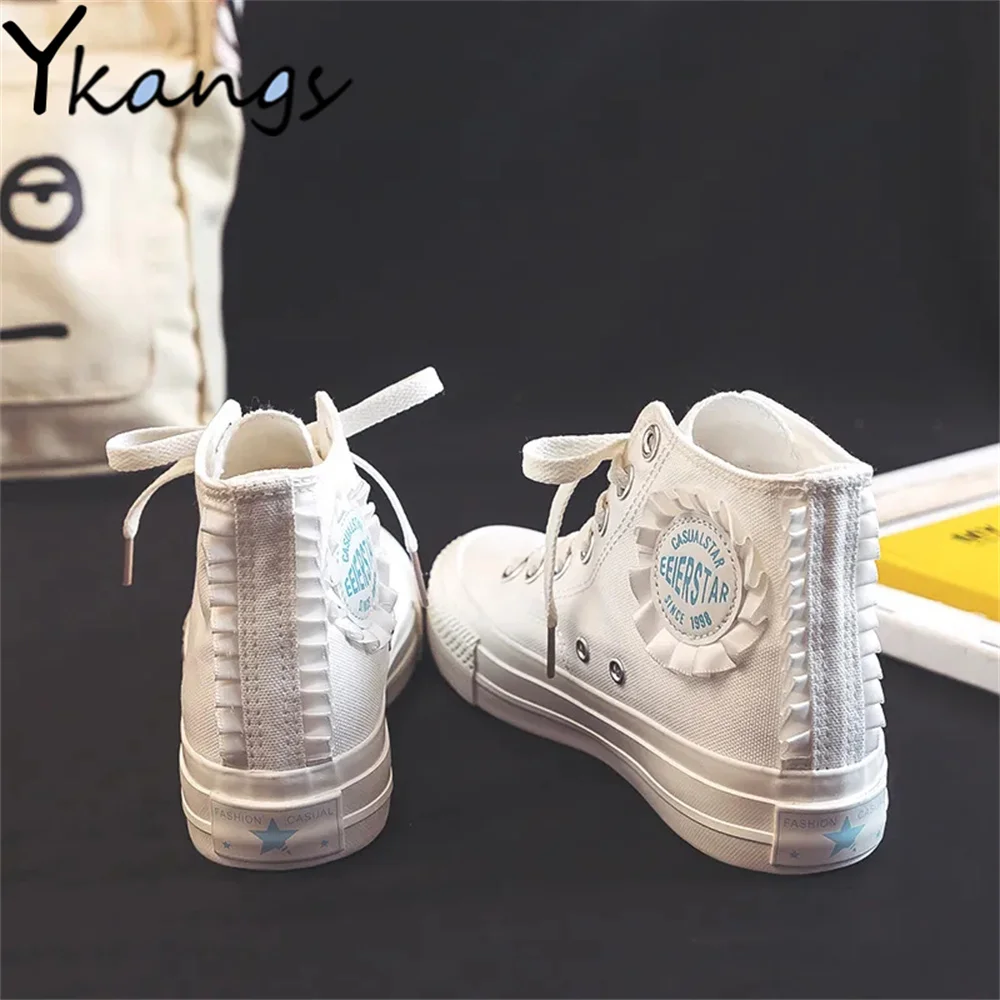 

Сказочные Высокие Белые Яркие модные женские кроссовки Корейском стиле для студентов Универсальные женские милые повседневные кроссовки ...