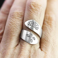european and american retro wire drawing craft three leaf tree of life opening mens womens ring jewelry accessories stainless