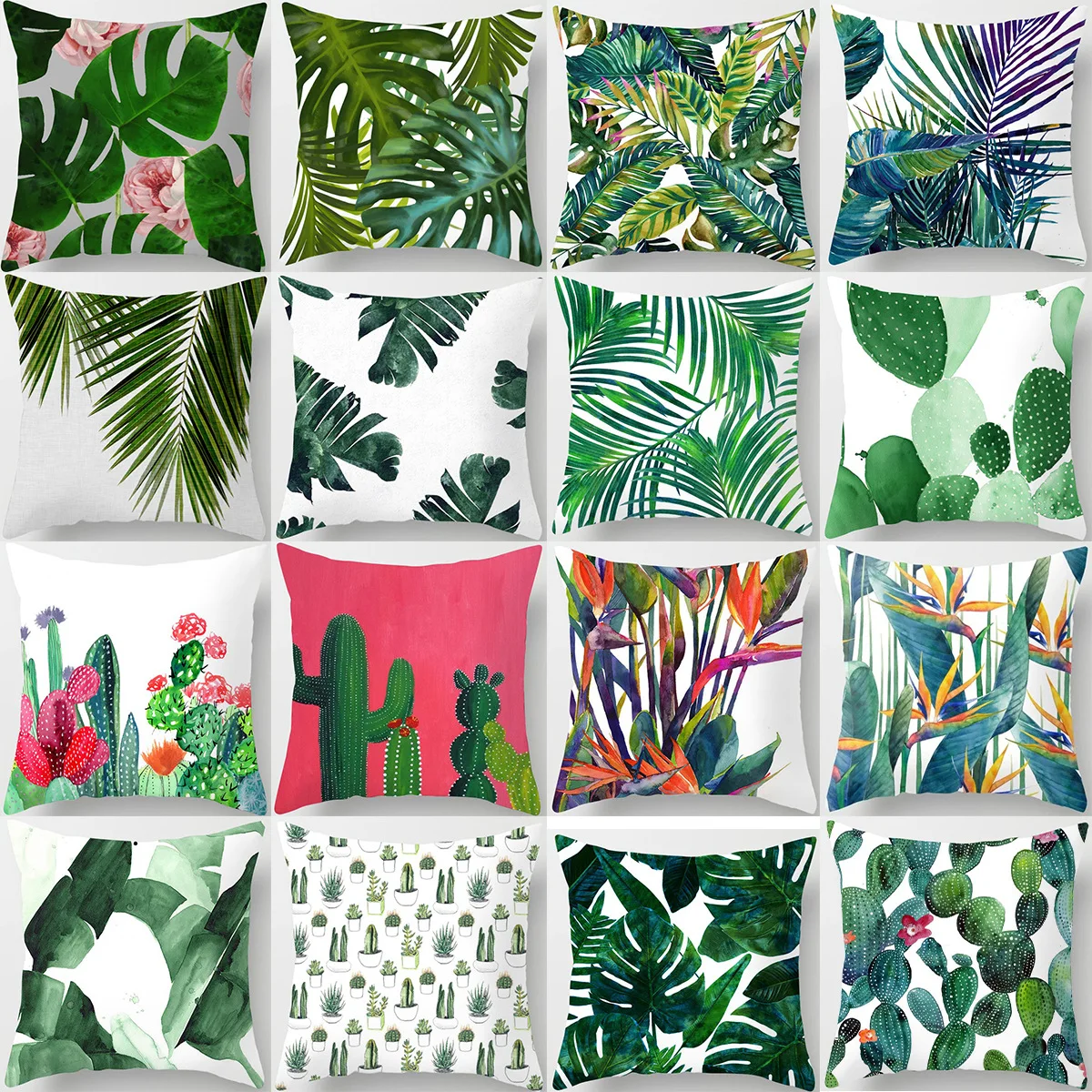 

Hot Tropical Decorative Cushion Cover Cotton Polyester Palm Monstera Cactus Agave Throw Pillows for Sofa/Car 45*45CM Pillow case