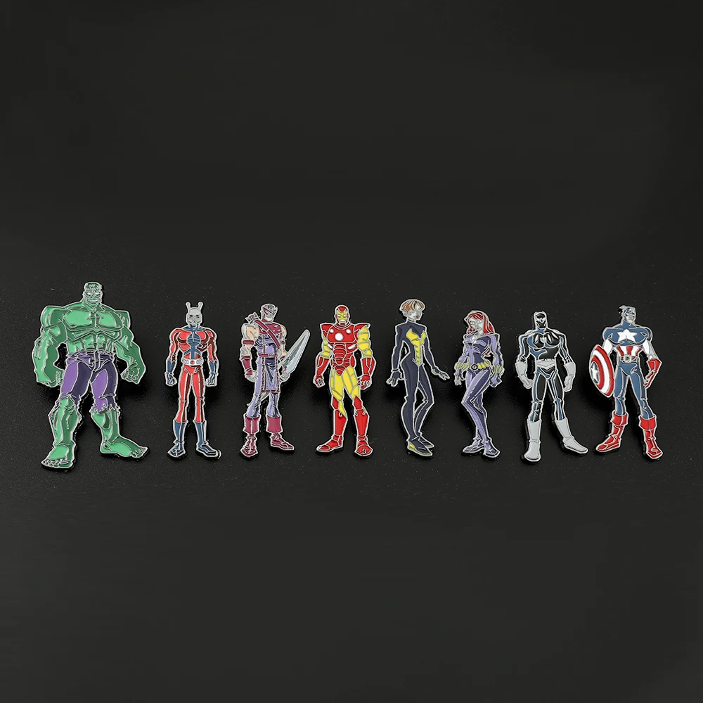 

Disney Marvel Superhero Enamel Lapel Pins Avengers Metal Badge Iron Man Hulk Captain America Black Panther Cartoon Brooch