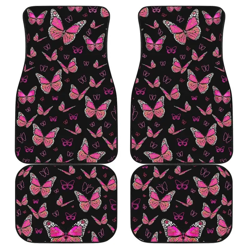 

Pink Butterflies Car Floor Mats Front and Back Set of 4 Black