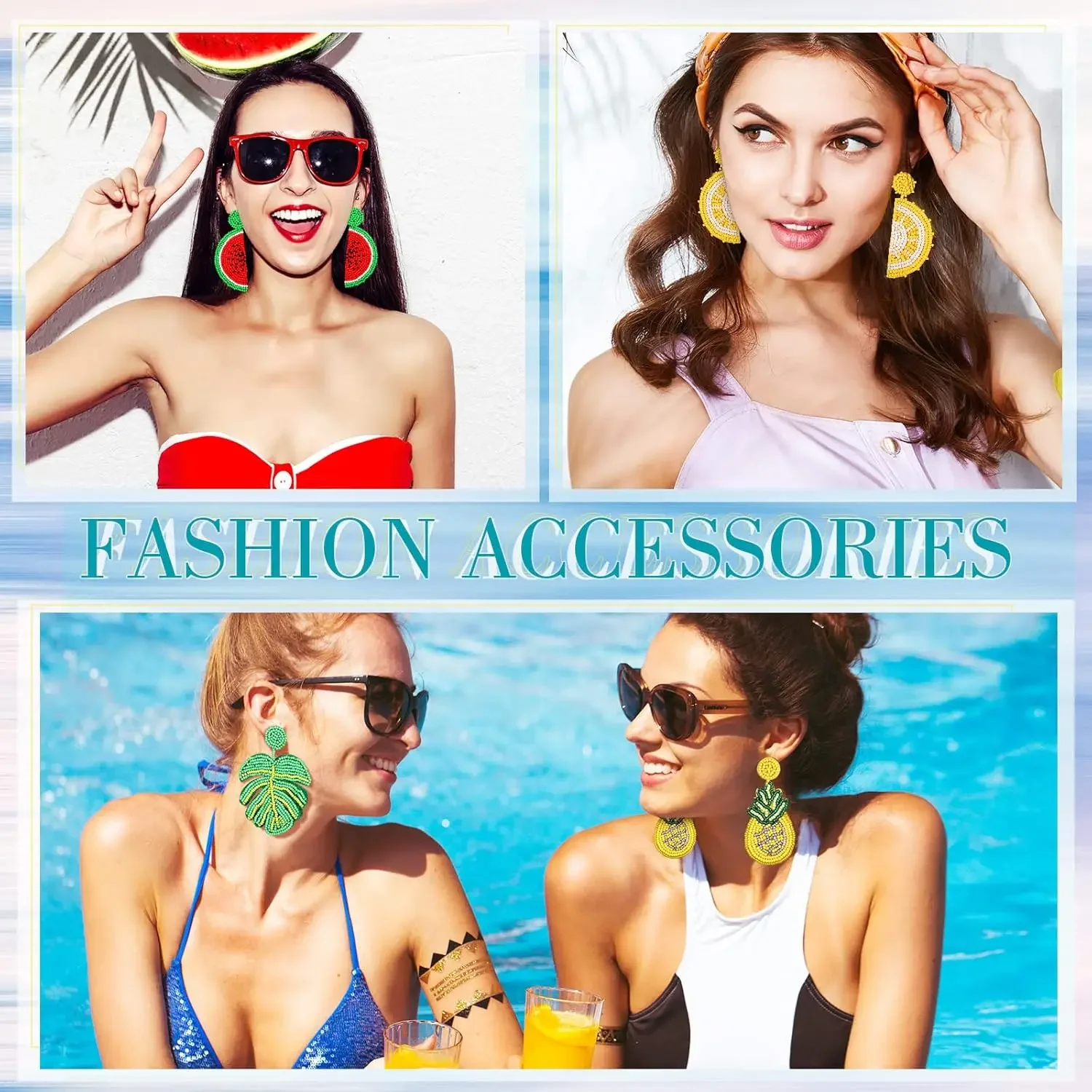 4 пары серег с фруктами и бисером богемные массивные висячие серьги арбузом