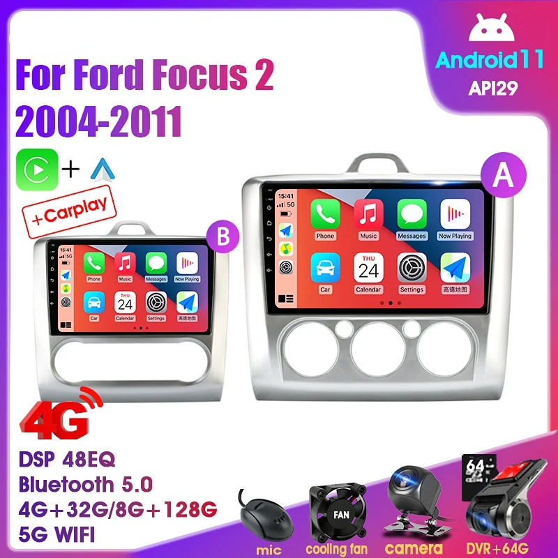 

Автомагнитола для Ford Focus 2 3 Exi MT AT Mk2 Mk3 2004-2011, Android 11, 2 Din