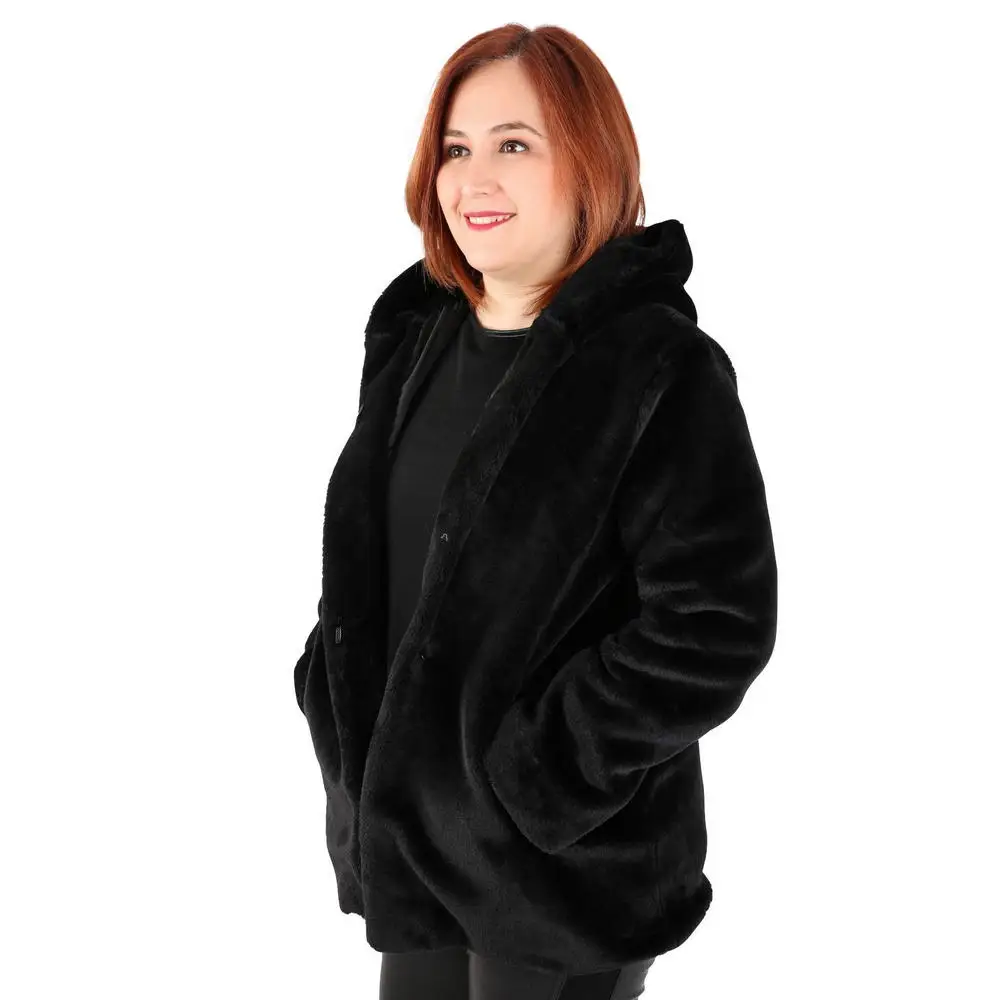 Fierte Women Plus Size Coat Ynts2012 Hood Lock Off Liner Double Pocket Warm Faux Fur Winter Thick Elegant