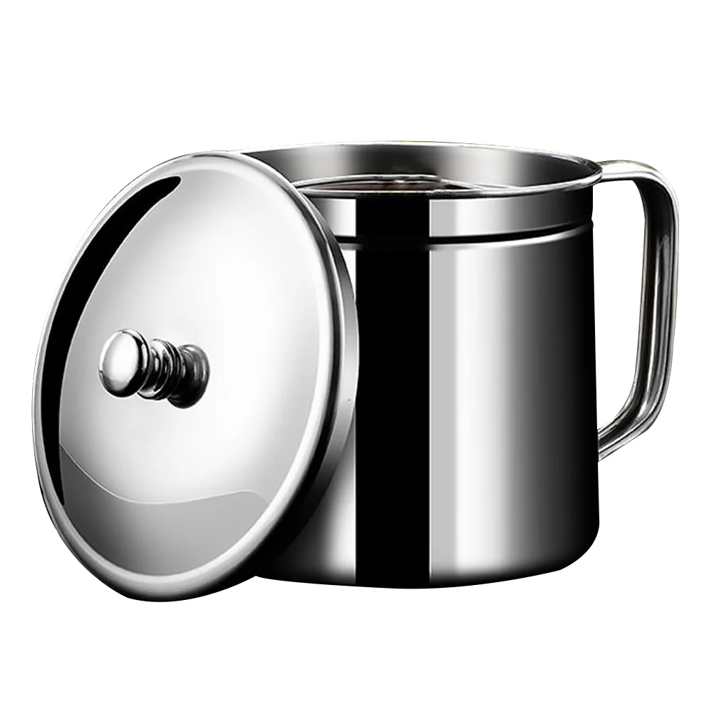 

Stainless Steel Pot Metal Strainer Kitchen Supply Grease Storage Cup Holder Can Container Mesh