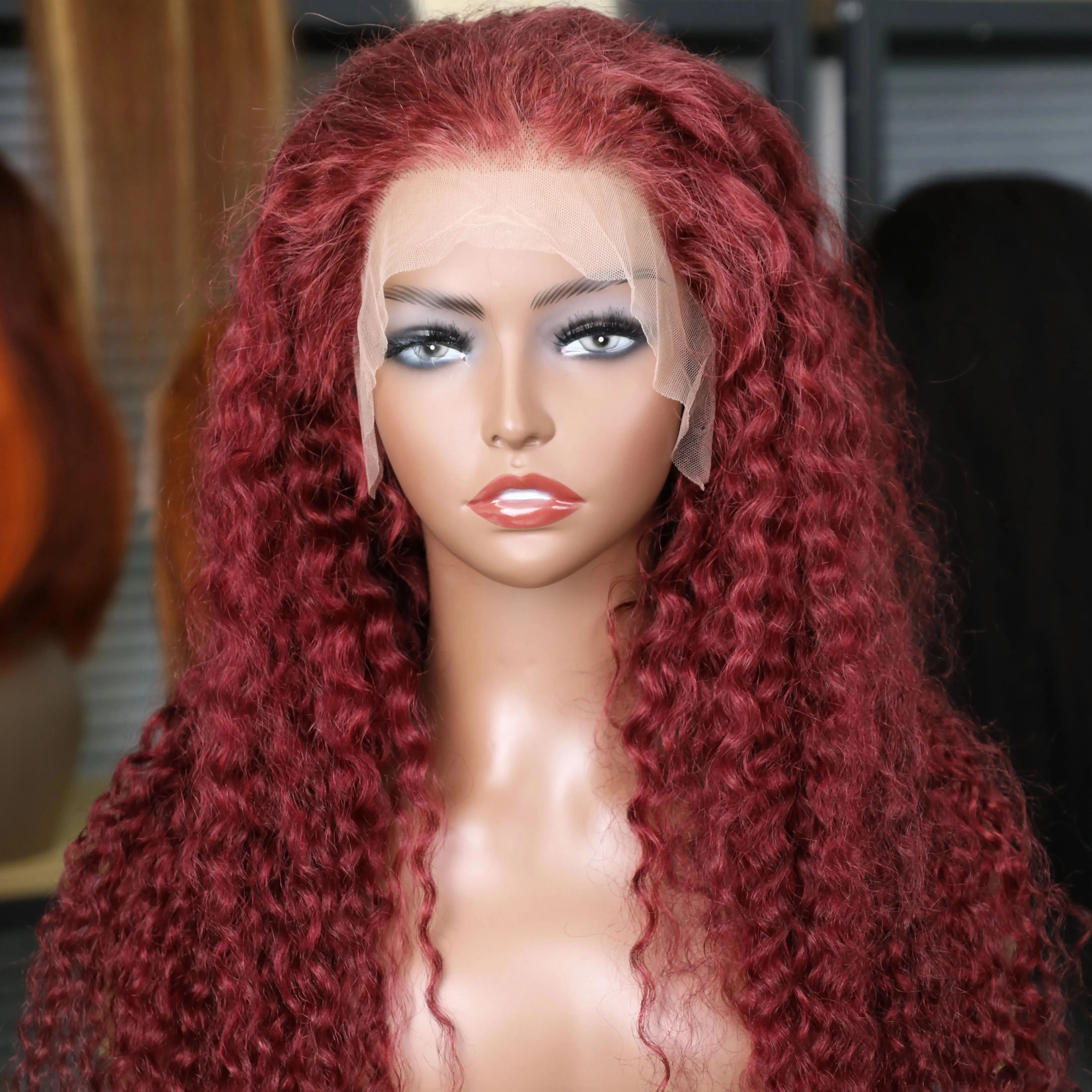 99J Бордовый Вьющийся Парик 250% Плотность 100% Человеческие Волосы Remy Бразильские