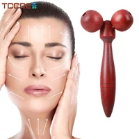 wooden double roller ball face massager 360 rotation massage relaxing neck chin slimming face lift massage tool full body shape