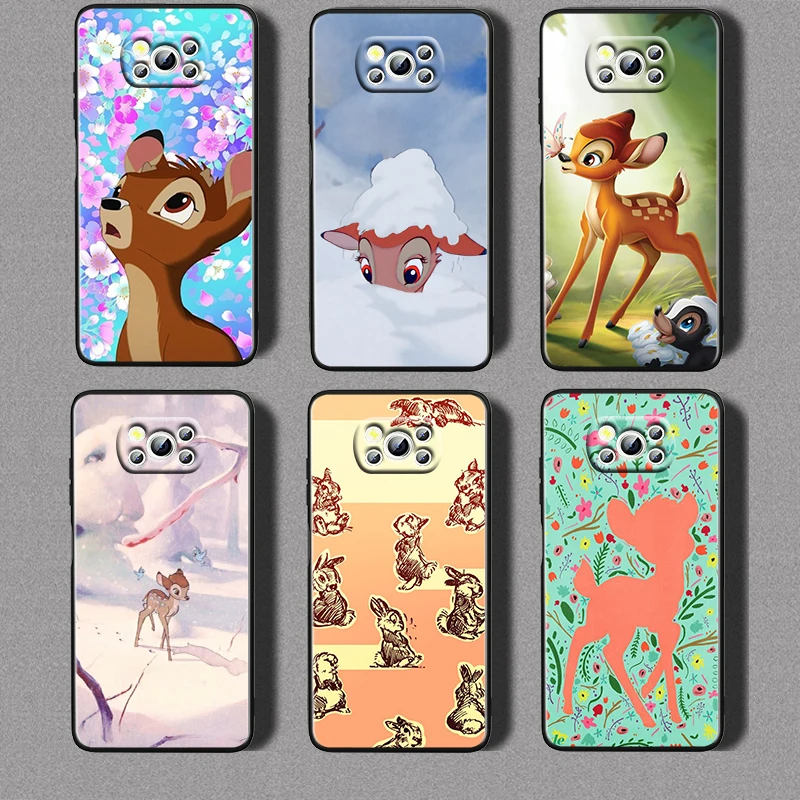 

Disney Bambi Animation For Xiaomi Civi Mi Poco X3 NFC F3 GT M4 M3 M2 X2 F2 Pro C3 F1 Silicone Shell Capa Black Phone Case
