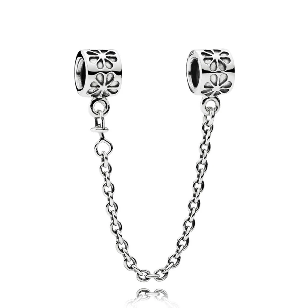 jewelry 100% 925 Sterling Silver pan Fit 1:1 charm Silver star bow love flower drop star clear beads CZ safety chain