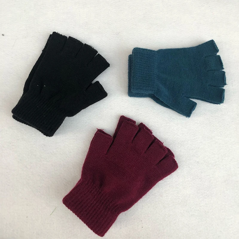 Winter Half Finger Fingerless Gloves Unisex Outdoor Mittens Short Warm Glove Women Men Wool Knit Gloves Elastic Comfort Glove images - 6