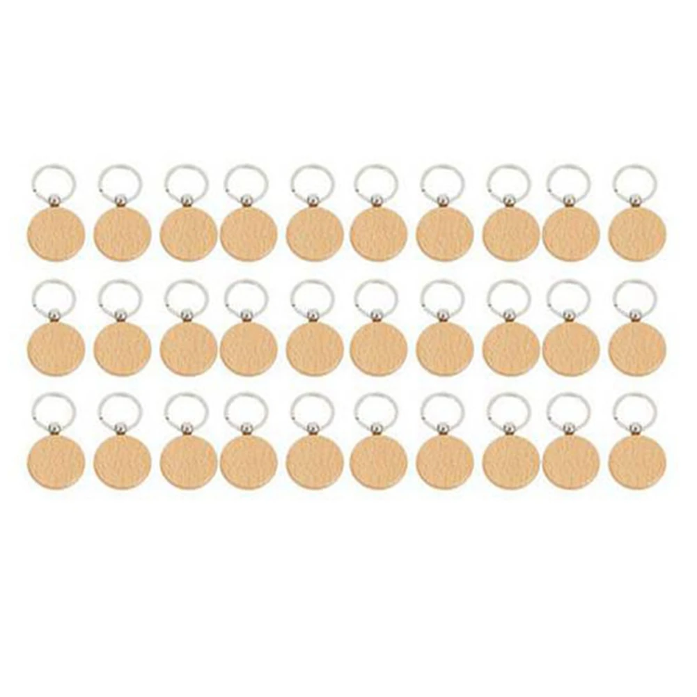 

Пустые круглые деревянные Брелоки для ключей, 30 шт., деревянные брелоки «сделай сам», бирки для ключей, подарки