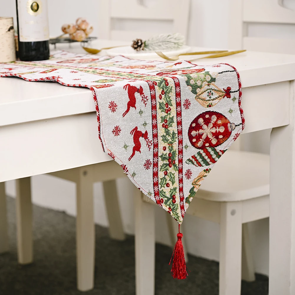 

Christmas Table Runners Cloth Old Man/garland/tree/elk Style For Xmas Dining Tables Decorations Non-Slip Tablecloth