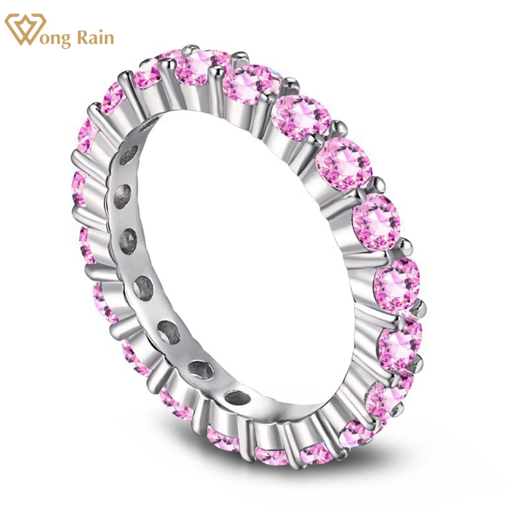 Wong Rain-anillo clásico de Plata de Ley 925 de 3 MM, Gema de zafiro Rosa moissanita creada, joyería fina para boda, venta al por mayor