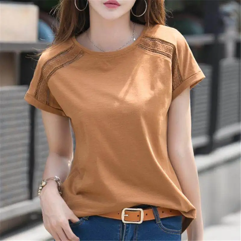 T shirt Women Korea Style Hollow Short Sleeve Tshirts Summer Casual Plain Bottoming Tops Female Tee tshirt