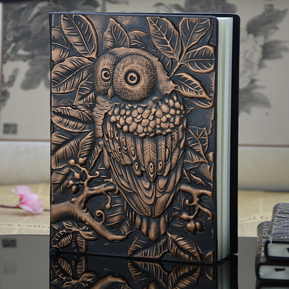 

3D A5 Owl Vintage Notebook Antique Hardcover Embossed Daily Notepad Leather Journal Writing Sketchbook European Agenda Planner