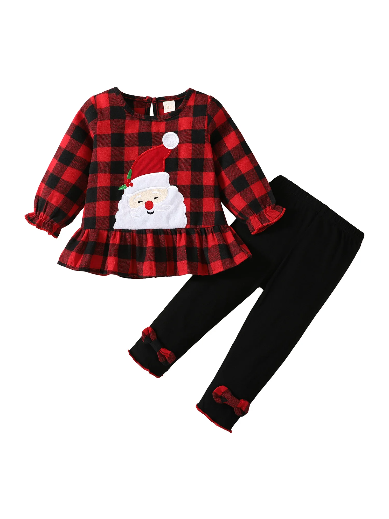 

Christmas Toddler Baby Girl Outfit Clothes Long Sleeve Santa Claus Plaid T-Shirt Top Trousers