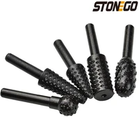 stonego 5pcs10pcs rotary file rasp 6 3mm round shank rotary burr carbon steel file wood carving grinder drill bits