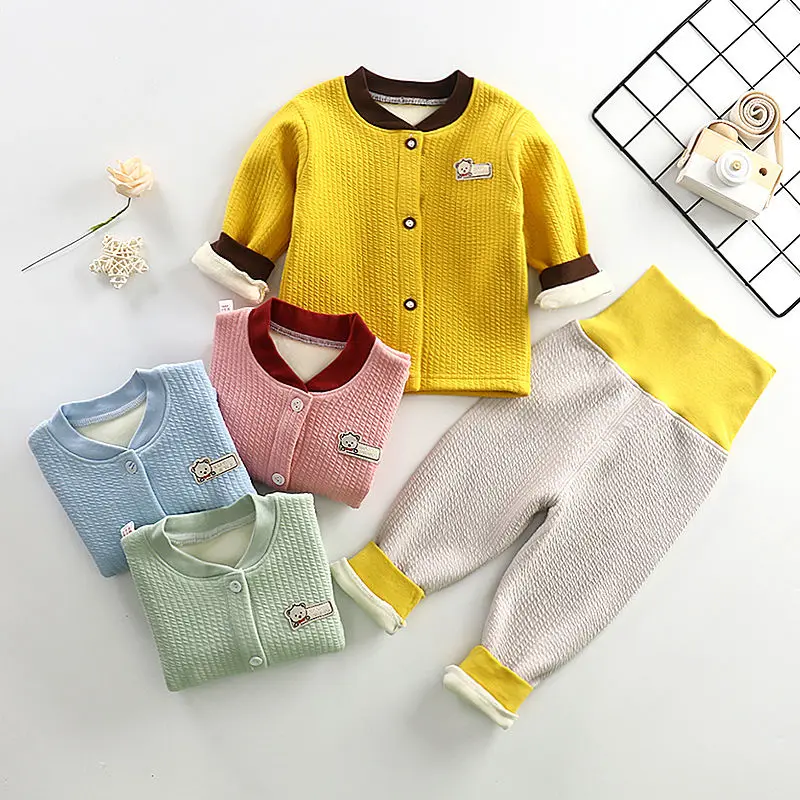 

Baby warm clothes suit children winter thick underwear boys and girls fleece long clothes long pants baby clothes