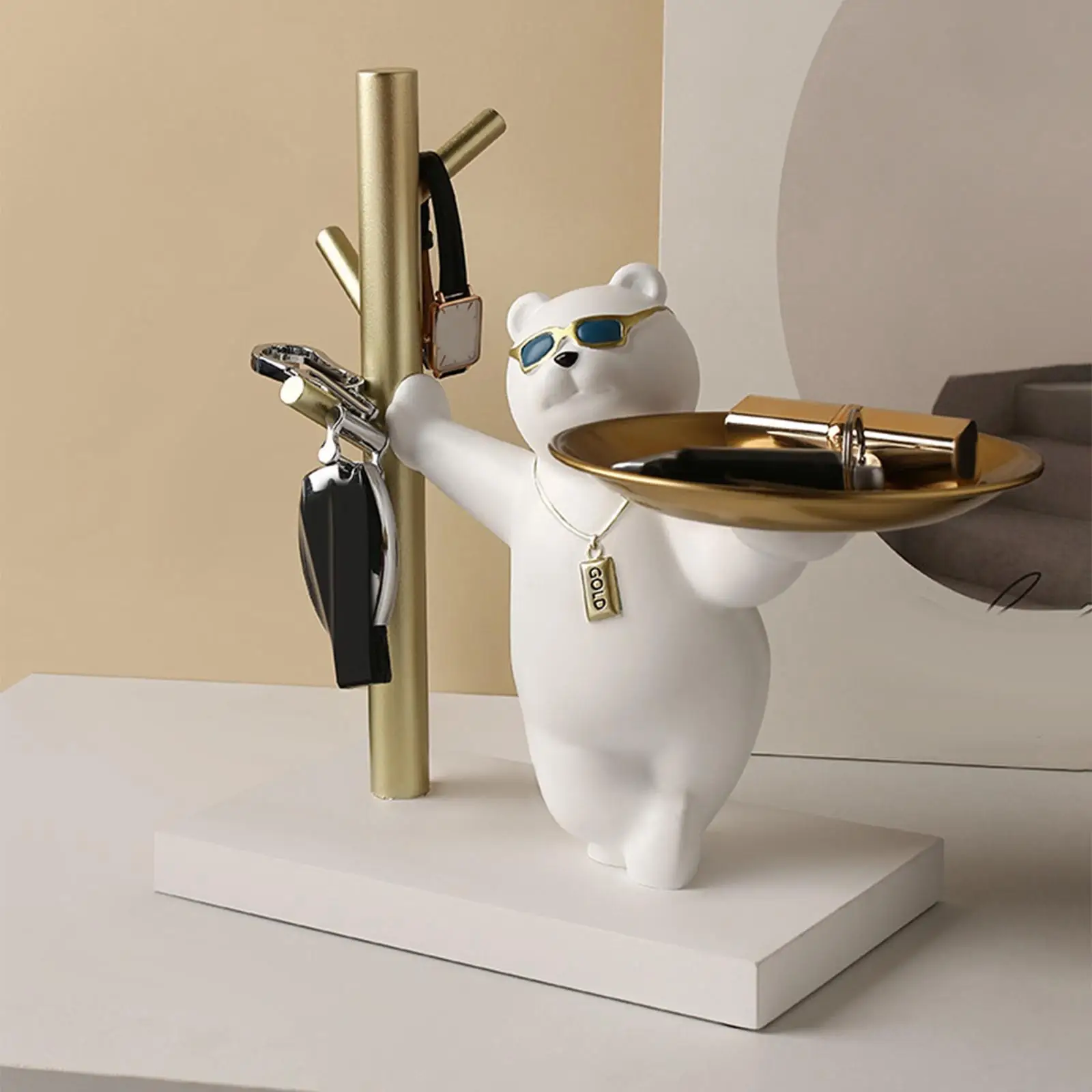 

Bear Storage Tray Sculpture Sundries Container Polyresin Bear Statue for Home Restaurant Apartment Home Decor Housewarming Gift