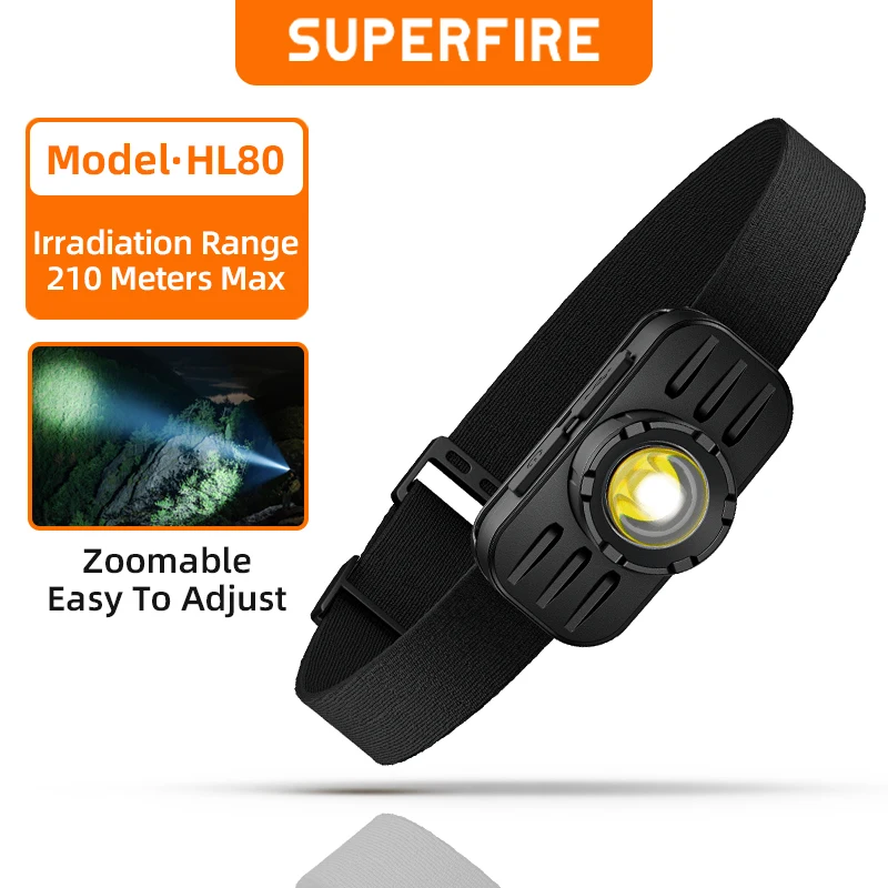 SUPERFIRE HL80 Супер яркий светодиодный налобный фонарь Портативный зум-фара USB-C