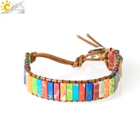 csja 7 chakra bracelet natural stone colorful jaspers bracelets leather wrap handmade hand chain balance adjustable bangle g862