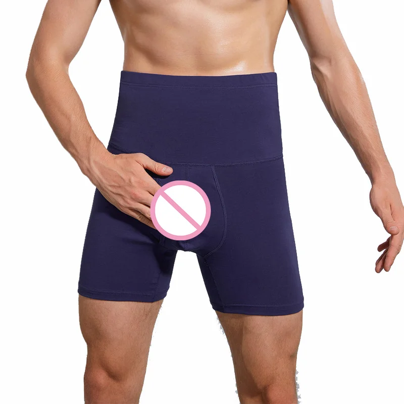 Cotton Warm Thermal Underwear Men Winter High Waist Boxer Shorts Man Long Leg Boxers Open Crotch Men's Tummy Control Underpants