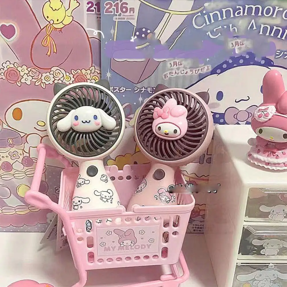 

Kawaii Anime Mymelody High-Value Office Dorm Cinnamoroll Handheld Small Fan Purin Dog Girl Heart Cute Mini Desktop Fan Girl Gift