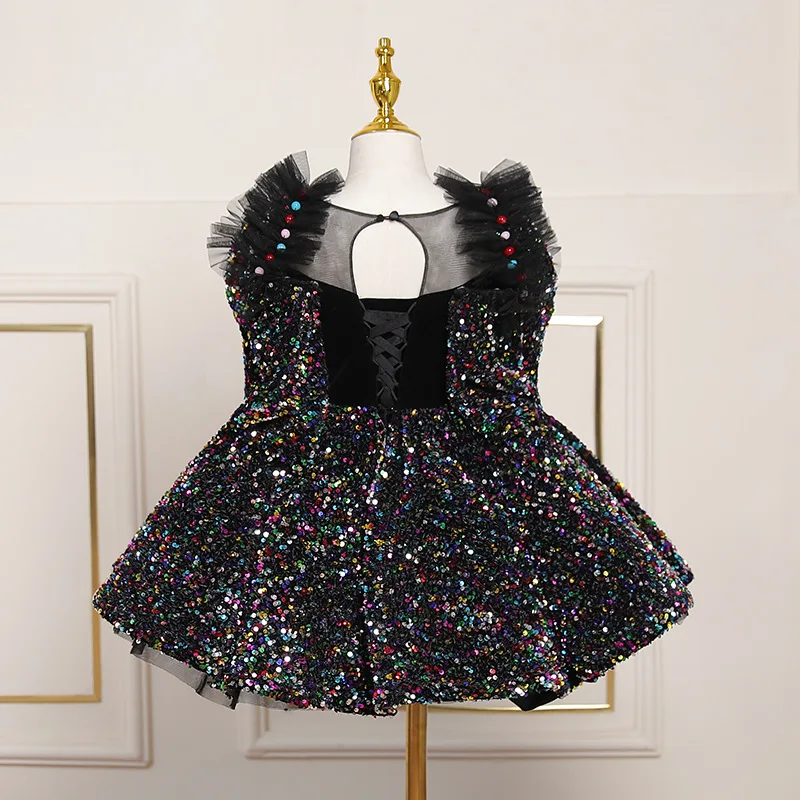 

Children's Dress 2023 Spring New Girls Catwalk Model Sequin Heavy Industry Costume Little Girl Fluffy Elegant Stage Costume