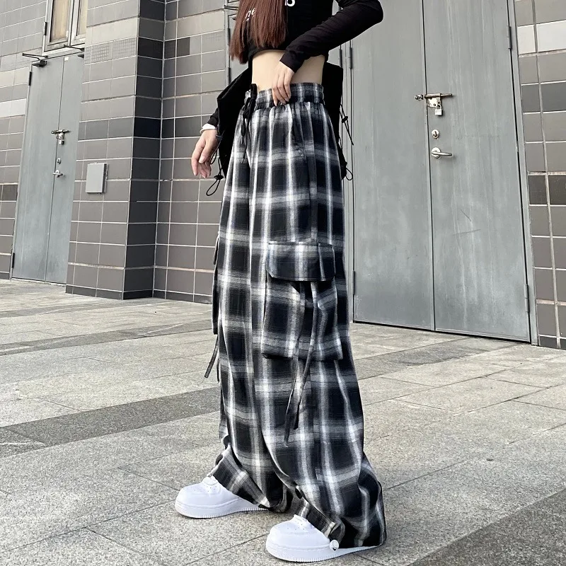 

Loose Straight Tie Dye Plaid Jogger Pant with Pocket Drawstring sweatpant y2k pants women clothing fashion hip hop harajuku 2023