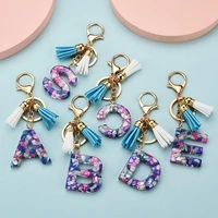 diy craft purple letter pendant tassels key chain transparent acrylic 26 alphabets key holder charm decoration