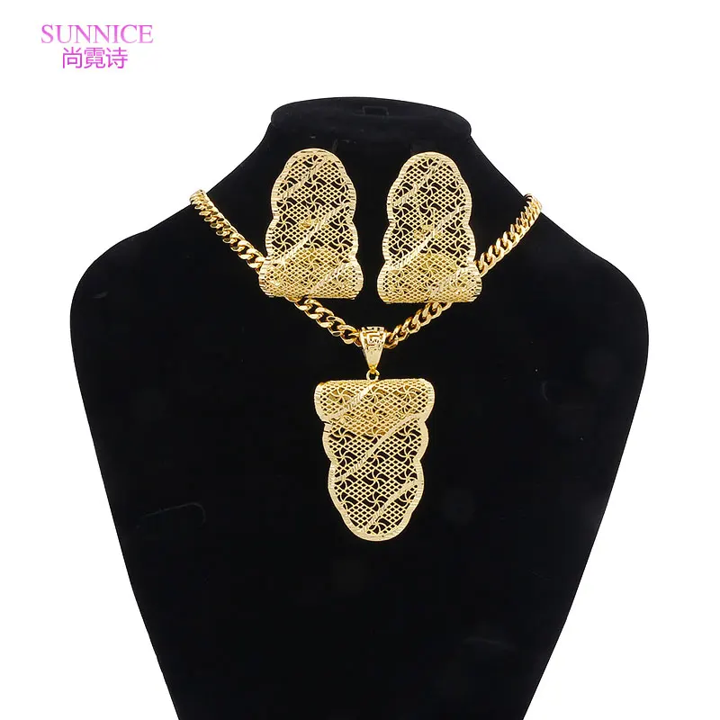 

SUNNICE Classic Dubai Jewelry Sets Gold Color Necklace Earrings Exquisite Thin Light Pendant Ear Stud African Jewellery Set